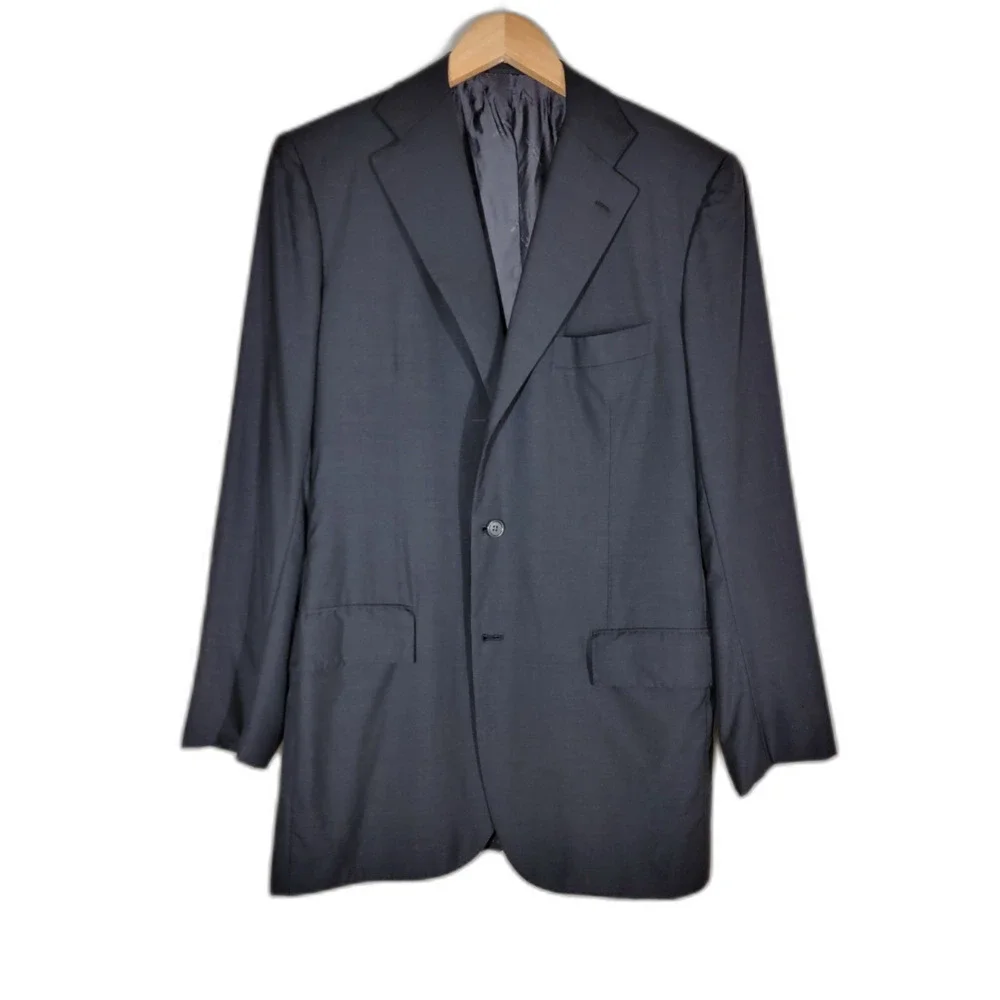 Kiton 14 Micron Super 180's Black Wool Suit Jacket Blazer Sport Coat - 50R